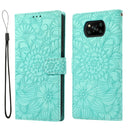 For Xiaomi POCO X3 NFC / X3 Pro / X3 Skin Feel Embossed Sunflower Horizontal Flip Leather Case with Holder & Card Slots & Wallet & Lanyard(Green)