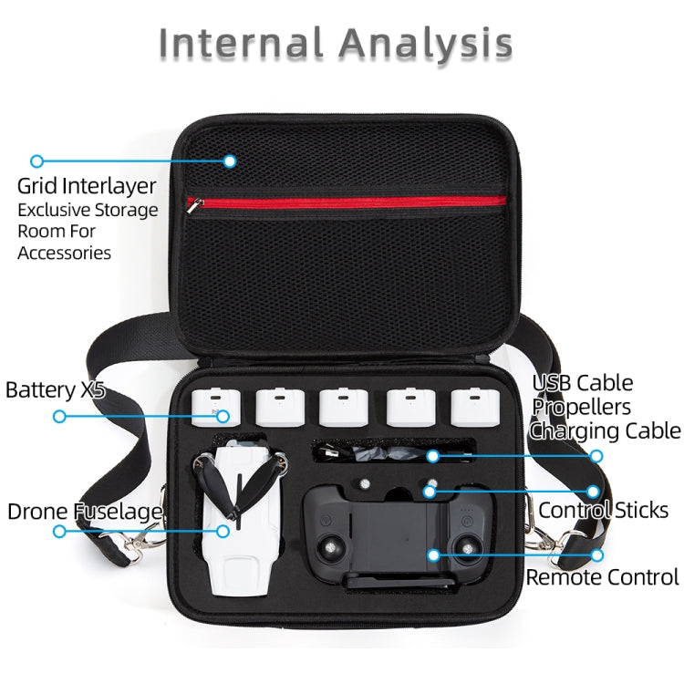 Single Shoulder Storage Bag Shockproof Waterproof Travel Carrying Cover Hard Case for FIMI X8 Mini(Black + Black Liner)