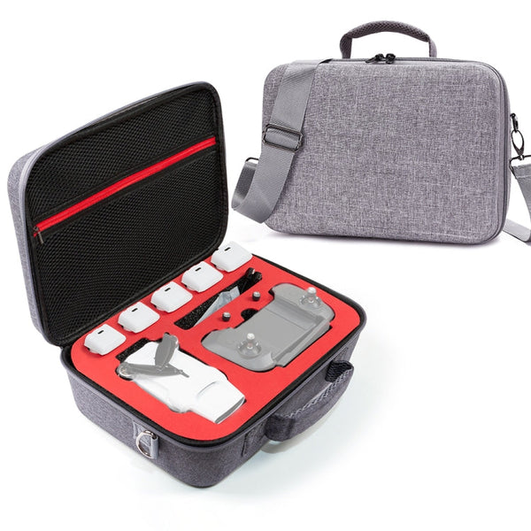 Grey Canvas Single Shoulder Storage Bag Shockproof Waterproof Travel Carrying Cover Hard Case for FIMI X8 Mini(Black + Red Liner)