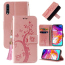 For Samsung Galaxy A50 Embossed Lucky Tree Horizontal Flip Leather Case with Holder & Card Slot & Wallet & Lanyard(Rose Gold)
