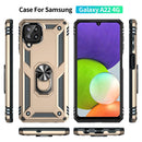 For Samsung Galaxy A22 4G Shockproof TPU + PC Protective Case with 360 Degree Rotating Holder(Gold)