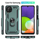 For Samsung Galaxy A22 4G Shockproof TPU + PC Protective Case with 360 Degree Rotating Holder(Dark Green)