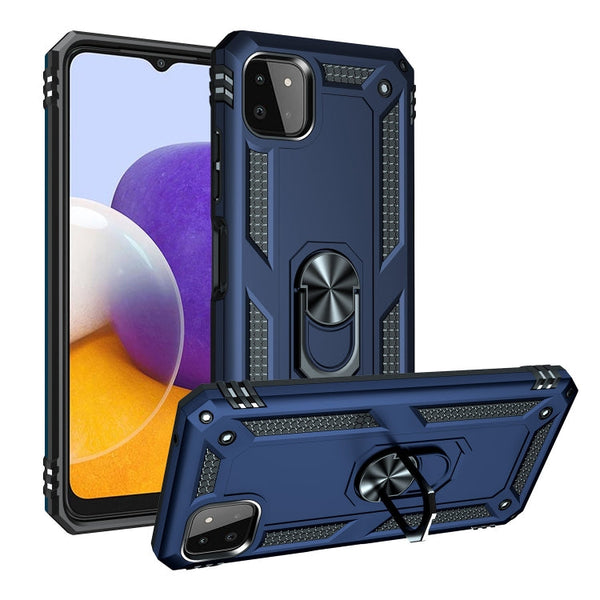For Samsung Galaxy A22 5G Shockproof TPU + PC Protective Case with 360 Degree Rotating Holder(Blue)