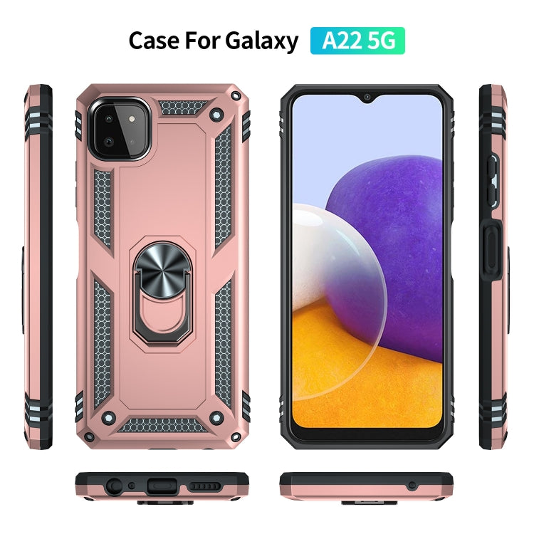 For Samsung Galaxy A22 5G Shockproof TPU + PC Protective Case with 360 Degree Rotating Holder(Rose Gold)