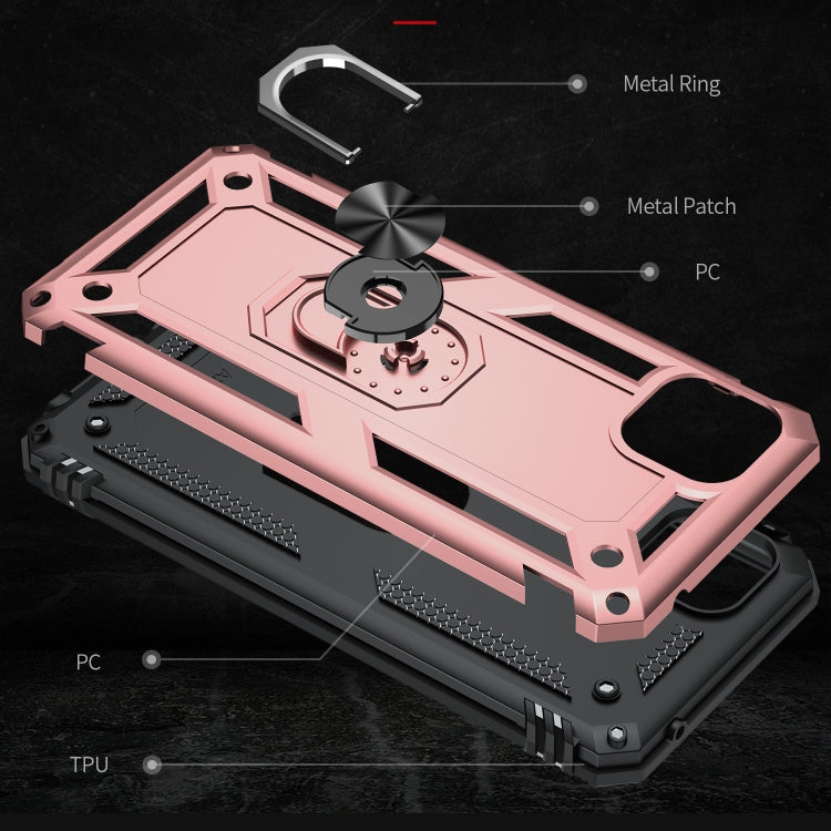 For Samsung Galaxy A22 5G Shockproof TPU + PC Protective Case with 360 Degree Rotating Holder(Rose Gold)