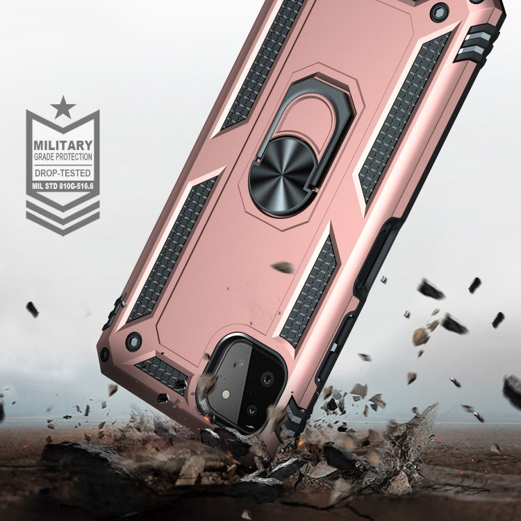 For Samsung Galaxy A22 5G Shockproof TPU + PC Protective Case with 360 Degree Rotating Holder(Rose Gold)