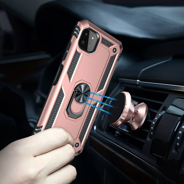 For Samsung Galaxy A22 5G Shockproof TPU + PC Protective Case with 360 Degree Rotating Holder(Rose Gold)