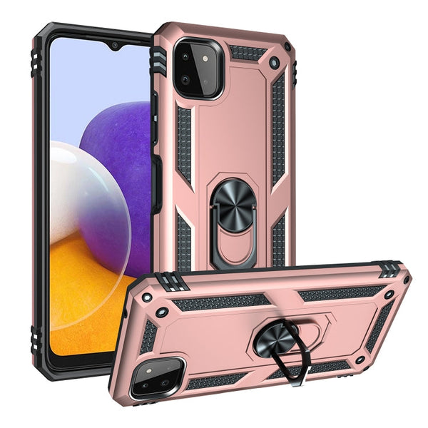 For Samsung Galaxy A22 5G Shockproof TPU + PC Protective Case with 360 Degree Rotating Holder(Rose Gold)