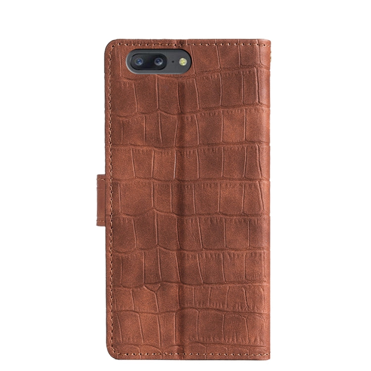 For OnePlus 5 Skin Feel Crocodile Texture Magnetic Clasp Horizontal Flip PU Leather Case with Holder & Card Slots & Wallet(Brown)