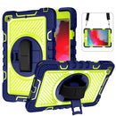 360 Degree Rotation Contrast Color Shockproof Silicone + PC Case with Holder & Hand Grip Strap & Shoulder Strap For iPad mini (2019) / 4(Navy Blue+Yellow Green)