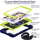 360 Degree Rotation Contrast Color Shockproof Silicone + PC Case with Holder & Hand Grip Strap & Shoulder Strap For iPad mini (2019) / 4(Navy Blue+Yellow Green)