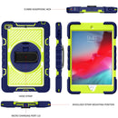 360 Degree Rotation Contrast Color Shockproof Silicone + PC Case with Holder & Hand Grip Strap & Shoulder Strap For iPad mini (2019) / 4(Navy Blue+Yellow Green)