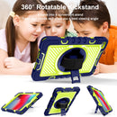 360 Degree Rotation Contrast Color Shockproof Silicone + PC Case with Holder & Hand Grip Strap & Shoulder Strap For iPad mini (2019) / 4(Navy Blue+Yellow Green)
