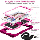 360 Degree Rotation Contrast Color Shockproof Silicone + PC Case with Holder & Hand Grip Strap & Shoulder Strap For iPad mini (2019) / 4(Rose Red+Pink)
