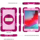 360 Degree Rotation Contrast Color Shockproof Silicone + PC Case with Holder & Hand Grip Strap & Shoulder Strap For iPad mini (2019) / 4(Rose Red+Pink)