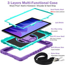 360 Degree Rotation Contrast Color Shockproof Silicone + PC Case with Holder & Hand Grip Strap & Shoulder Strap For Samsung Galaxy Tab A7 10.4 (2020) T500/T505 (Purple+Mint Green)