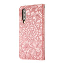 For Huawei P30 Skin Feel Embossed Sunflower Horizontal Flip Leather Case with Holder & Card Slots & Wallet & Lanyard(Rose Gold)