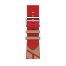 Two-color Nylon Braid Watch Band For Apple Watch Series 7 45mm / 6 & SE & 5 & 4 44mm / 3 & 2 & 1 42mm(Khaki+Red)