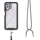 For Samsung Galaxy A22 4G Starry Sky Solid Color Series Shockproof PC + TPU Protective Case with Neck Strap(Black)