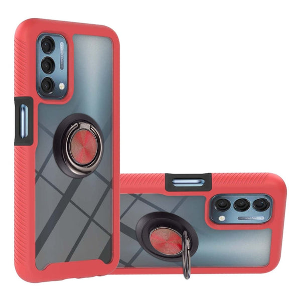 For OnePlus Nord N200 5G Starry Sky Solid Color Series Shockproof PC + TPU Protective Case with Ring Holder & Magnetic Function(Red)