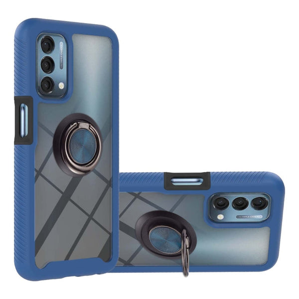For OnePlus Nord N200 5G Starry Sky Solid Color Series Shockproof PC + TPU Protective Case with Ring Holder & Magnetic Function(Blue)