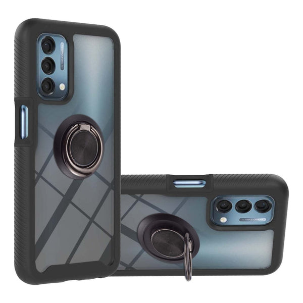 For OnePlus Nord N200 5G Starry Sky Solid Color Series Shockproof PC + TPU Protective Case with Ring Holder & Magnetic Function(Black)
