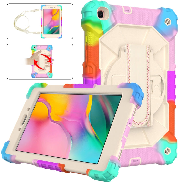 For Samsung Galaxy Tab A 8.0 (2019)T290/T295 Contrast Color Robot Shockproof Silicon + PC Protective Case with Holder & Shoulder Strap(Colorful Mint)