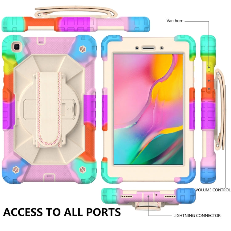 For Samsung Galaxy Tab A 8.0 (2019)T290/T295 Contrast Color Robot Shockproof Silicon + PC Protective Case with Holder & Shoulder Strap(Colorful Mint)