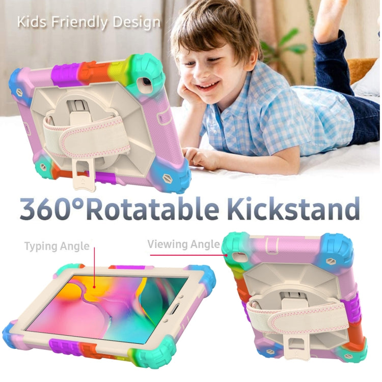 For Samsung Galaxy Tab A 8.0 (2019)T290/T295 Contrast Color Robot Shockproof Silicon + PC Protective Case with Holder & Shoulder Strap(Colorful Mint)