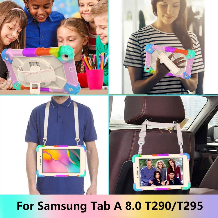 For Samsung Galaxy Tab A 8.0 (2019)T290/T295 Contrast Color Robot Shockproof Silicon + PC Protective Case with Holder & Shoulder Strap(Colorful Mint)