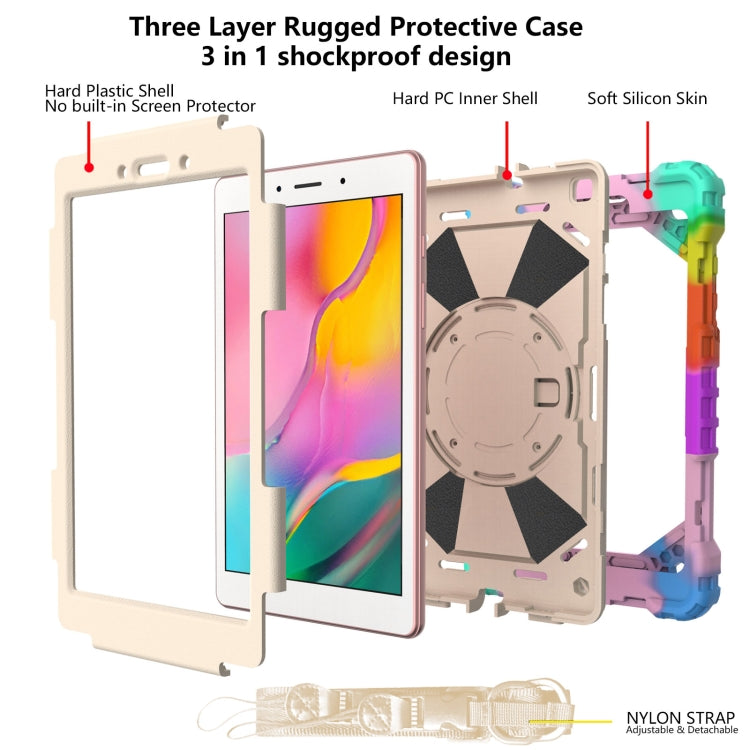 For Samsung Galaxy Tab A 8.0 (2019)T290/T295 Contrast Color Robot Shockproof Silicon + PC Protective Case with Holder & Shoulder Strap(Colorful Mint)