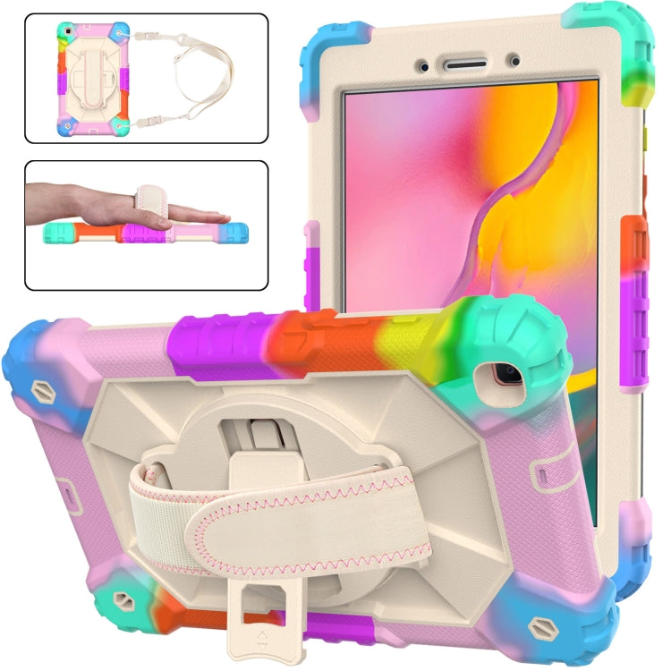 For Samsung Galaxy Tab A 8.0 (2019)T290/T295 Contrast Color Robot Shockproof Silicon + PC Protective Case with Holder & Shoulder Strap(Colorful Mint)