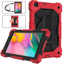 For Samsung Galaxy Tab A 8.0 (2019)T290/T295 Contrast Color Robot Shockproof Silicon + PC Protective Case with Holder & Shoulder Strap(Red+Black)
