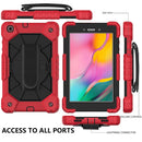 For Samsung Galaxy Tab A 8.0 (2019)T290/T295 Contrast Color Robot Shockproof Silicon + PC Protective Case with Holder & Shoulder Strap(Red+Black)