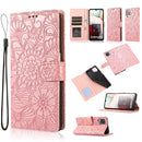 For Samsung Galaxy A12 Skin Feel Embossed Sunflower Horizontal Flip Leather Case with Holder & Card Slots & Wallet & Lanyard(Rose Gold)