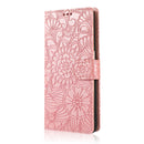 For Samsung Galaxy A12 Skin Feel Embossed Sunflower Horizontal Flip Leather Case with Holder & Card Slots & Wallet & Lanyard(Rose Gold)
