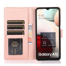 For Samsung Galaxy A12 Skin Feel Embossed Sunflower Horizontal Flip Leather Case with Holder & Card Slots & Wallet & Lanyard(Rose Gold)