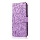 For Samsung Galaxy A71 Skin Feel Embossed Sunflower Horizontal Flip Leather Case with Holder & Card Slots & Wallet & Lanyard(Purple)