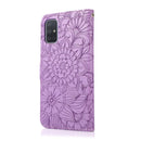 For Samsung Galaxy A71 Skin Feel Embossed Sunflower Horizontal Flip Leather Case with Holder & Card Slots & Wallet & Lanyard(Purple)