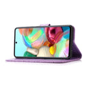 For Samsung Galaxy A71 Skin Feel Embossed Sunflower Horizontal Flip Leather Case with Holder & Card Slots & Wallet & Lanyard(Purple)
