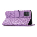 For Samsung Galaxy A71 Skin Feel Embossed Sunflower Horizontal Flip Leather Case with Holder & Card Slots & Wallet & Lanyard(Purple)
