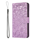For Samsung Galaxy S10 Skin Feel Embossed Sunflower Horizontal Flip Leather Case with Holder & Card Slots & Wallet & Lanyard(Purple)