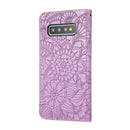 For Samsung Galaxy S10 Skin Feel Embossed Sunflower Horizontal Flip Leather Case with Holder & Card Slots & Wallet & Lanyard(Purple)