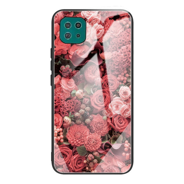 For Samsung Galaxy A22 5G Colorful Painted Glass Shockproof Protective Case(Flower)