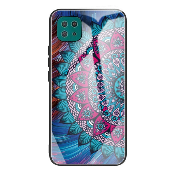 For Samsung Galaxy A22 5G Colorful Painted Glass Shockproof Protective Case(Mandala)