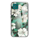 For Samsung Galaxy A22 5G Colorful Painted Glass Shockproof Protective Case(White Flower)