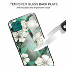 For Samsung Galaxy A22 5G Colorful Painted Glass Shockproof Protective Case(White Flower)