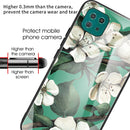 For Samsung Galaxy A22 5G Colorful Painted Glass Shockproof Protective Case(White Flower)