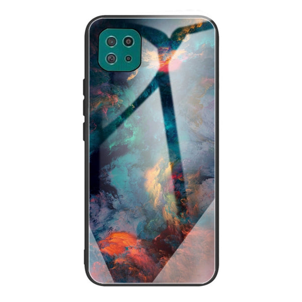 For Samsung Galaxy A22 5G Colorful Painted Glass Shockproof Protective Case(Clouds)