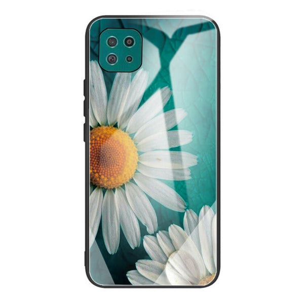 For Samsung Galaxy A22 5G Colorful Painted Glass Shockproof Protective Case(Chamomile)